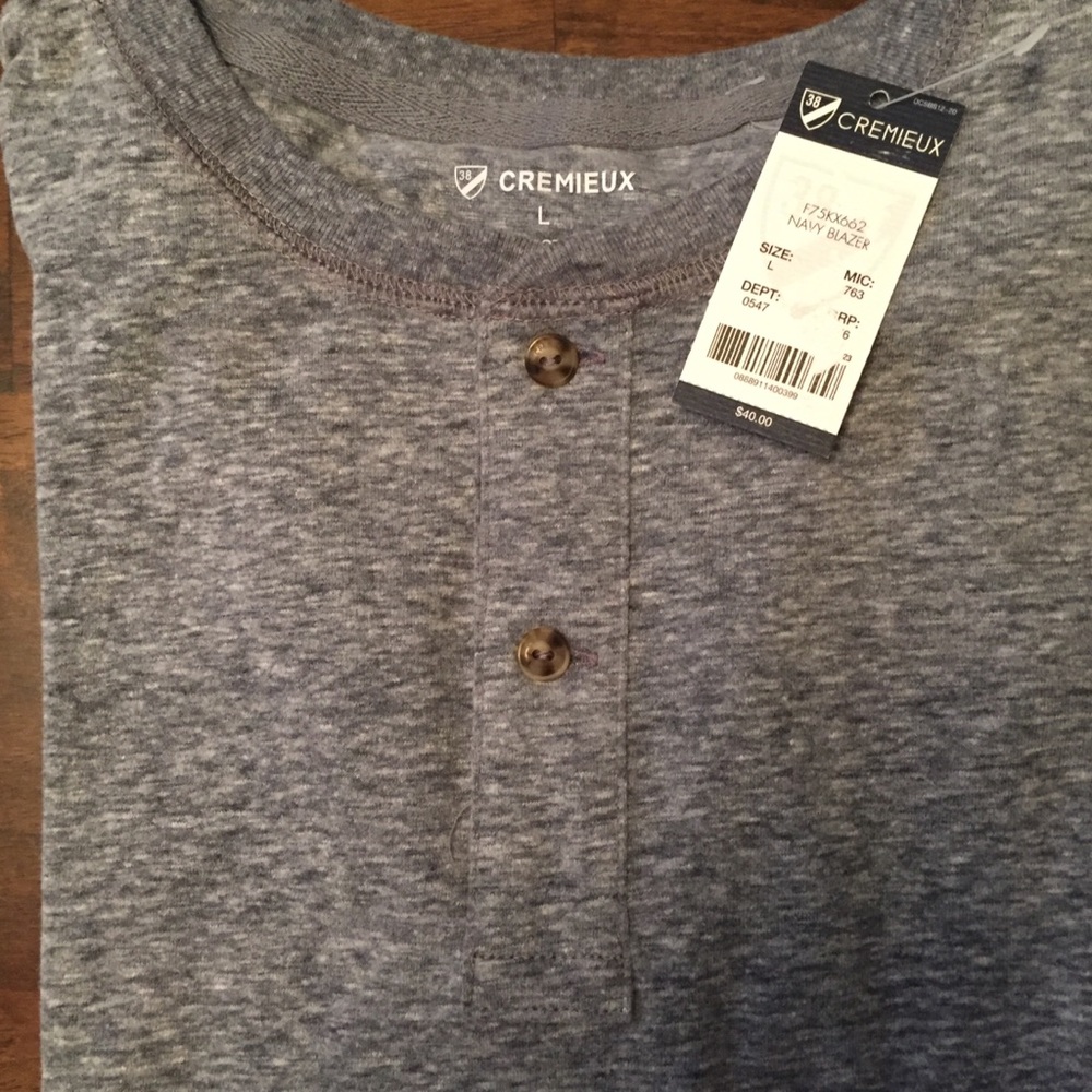 Cremieux Henley Short Sleeve Tee T shirt Grey L